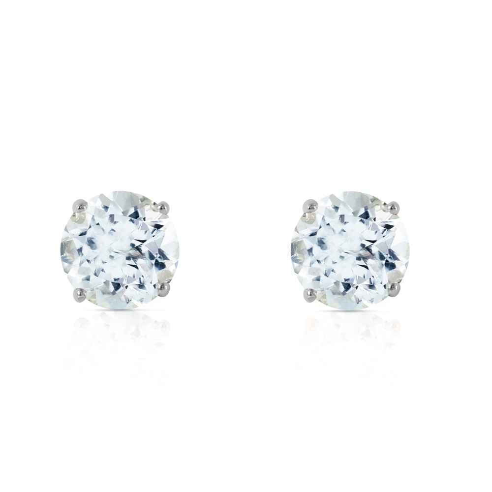 GOLD STUD EARRINGS WITH NATURAL AQUAMARINES - Picture 2 of 5